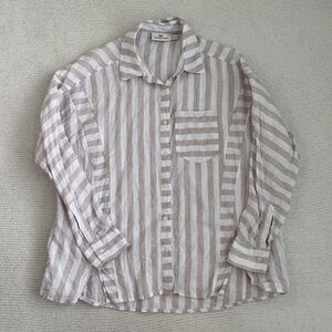 Vineyard Vines 100% Linen Striped Button Down Shirt Tan/White Size 2